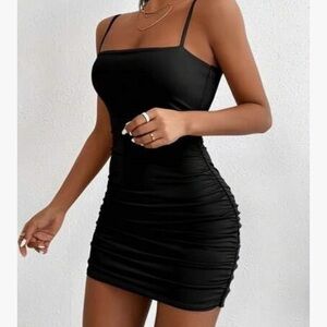 Ruched Black Bodycon Dress